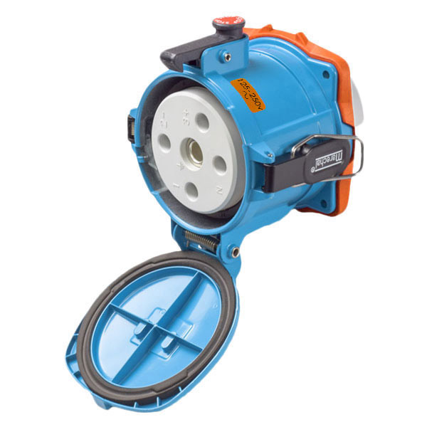 37-24076-843-4X - DS200 RECEPTACLE METAL BLUE SIZE 6 TYPE 3R 2P+N+G 200A 125/250 VAC 60 Hz NO AUX PADLOCK PAWL TYPE 4X WATERTIGHTNESS